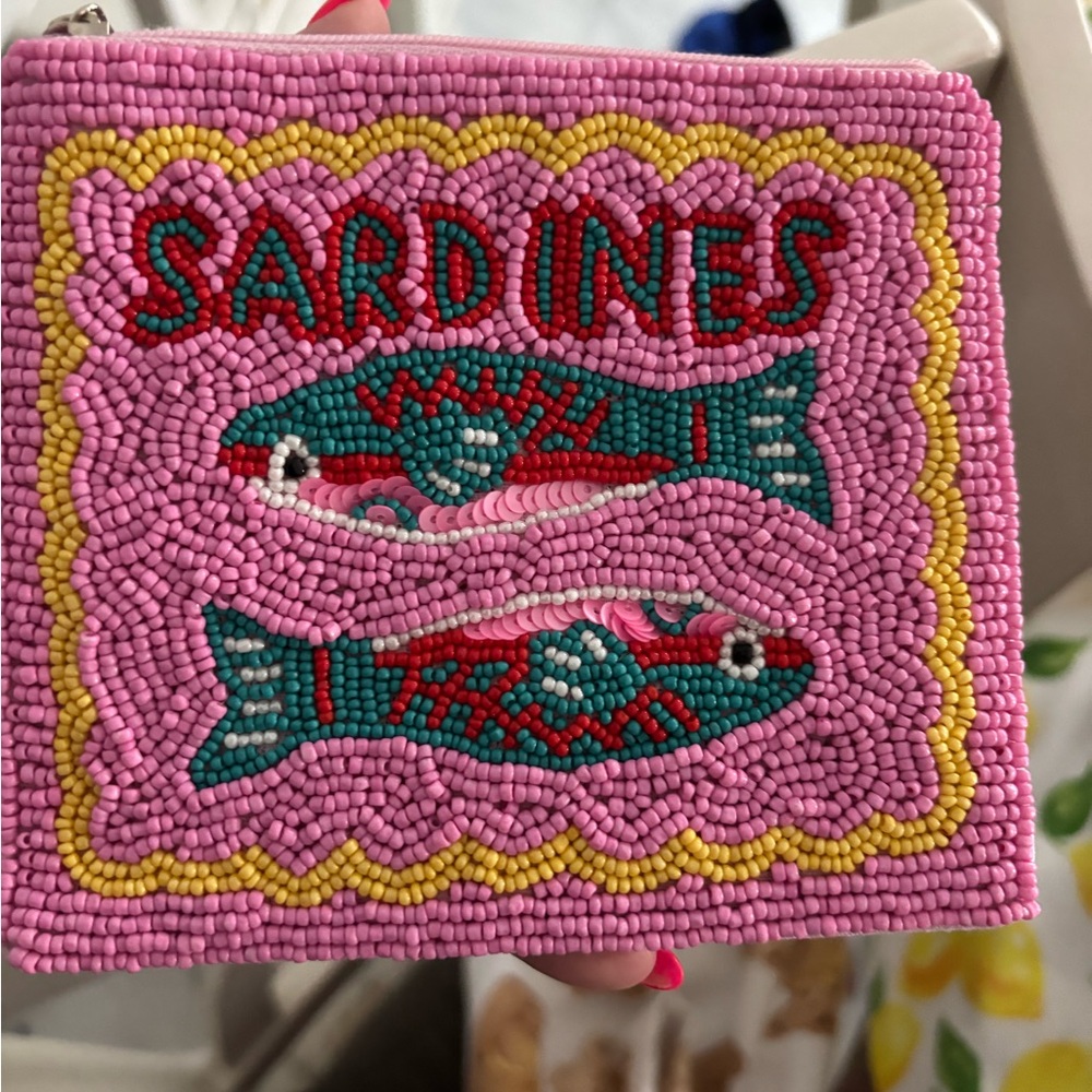 Francesca's Collections Pink Beaded Sardines Pouch